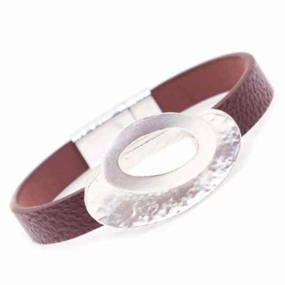 Jewelry - Leather Geometric Bracelet Bangle Clasp Brown